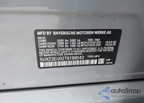 2026 BMW X5 xDrive40I z USA, uszkodzony, nr VIN 5UX23EU02T9188543